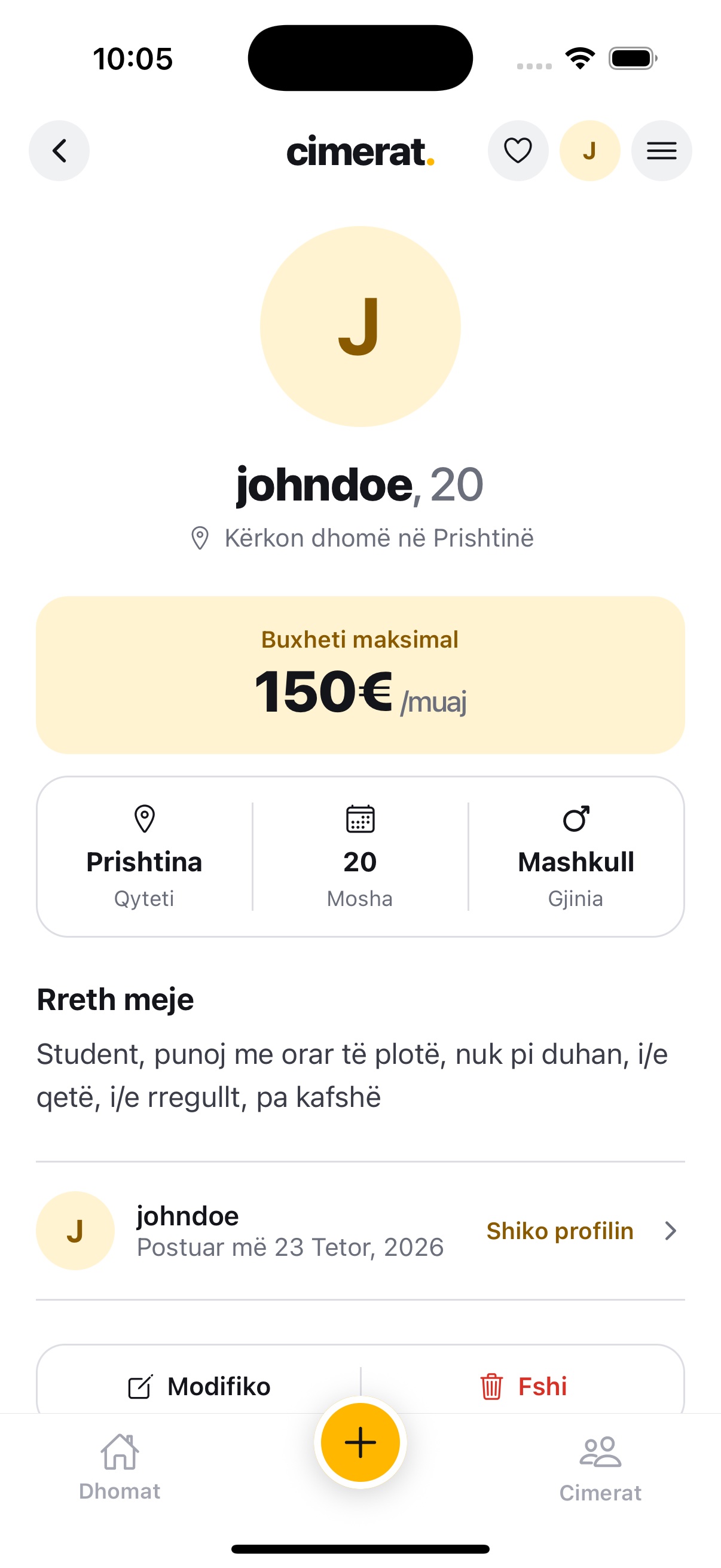 Cimerat roommate profile