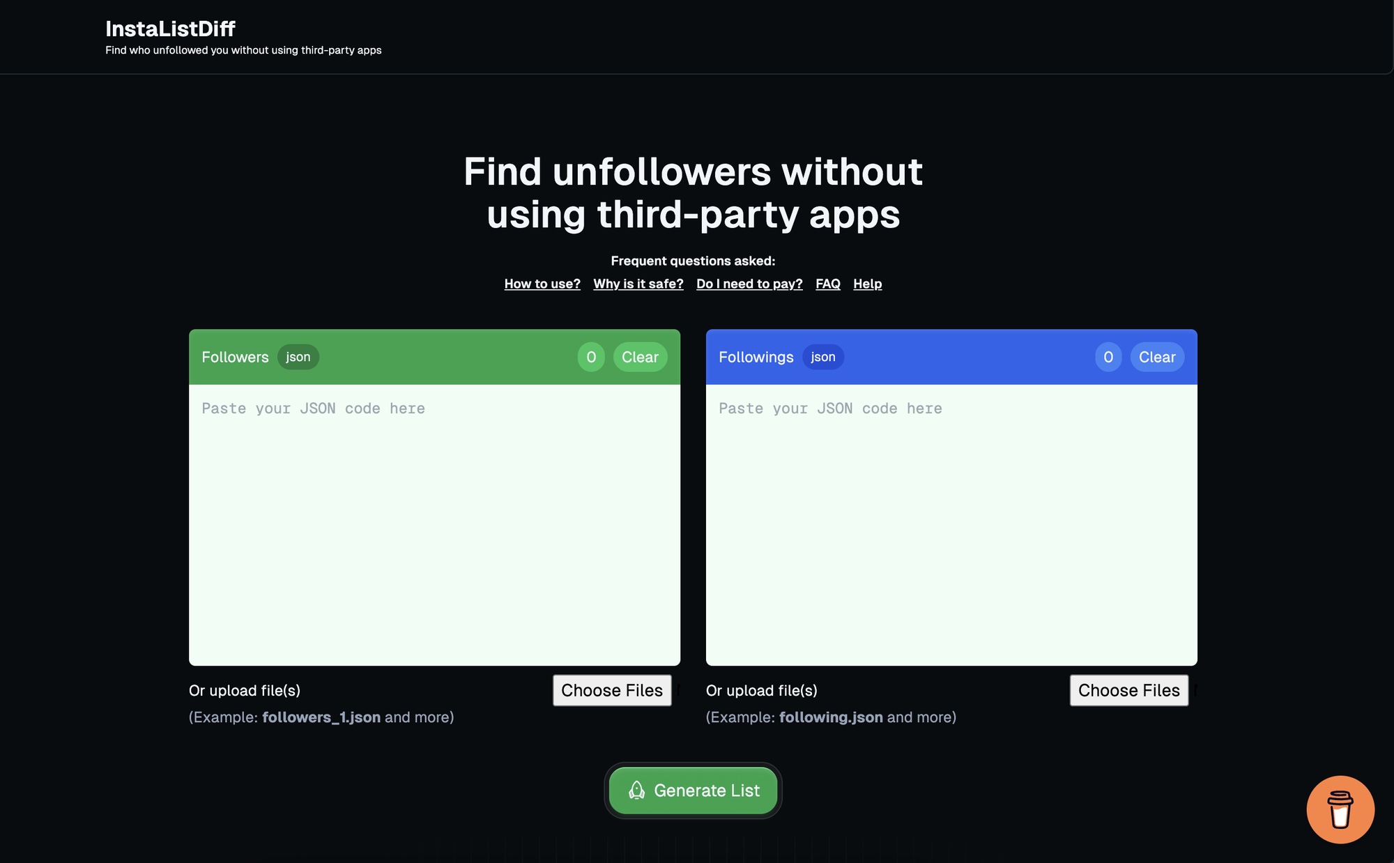 InstaListDiff home page
