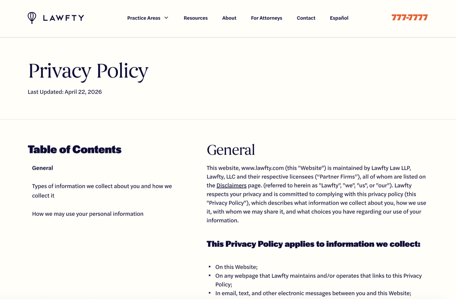 Lawfty D2C privacy policy