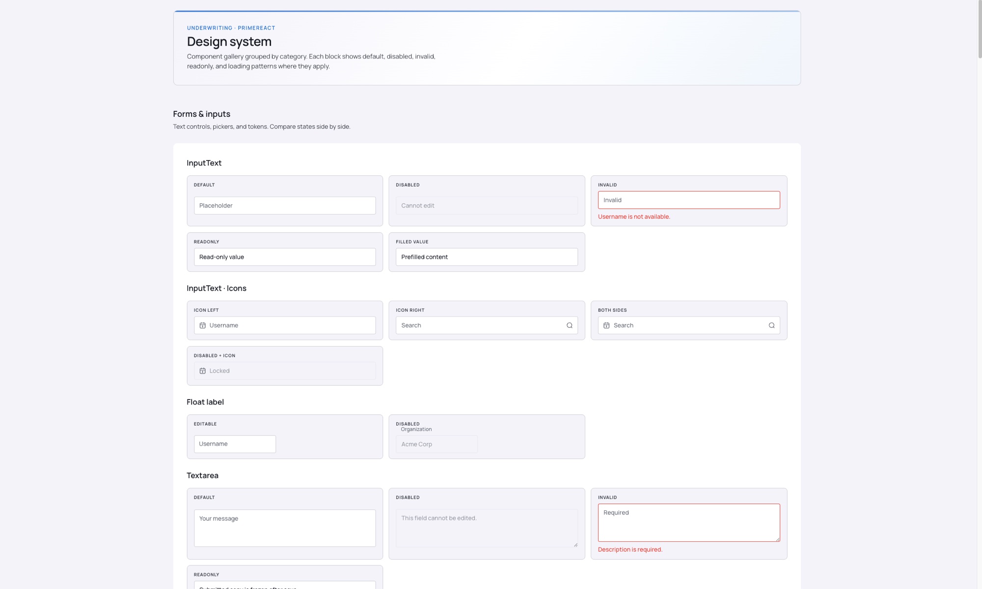 Radix Underwriting design system forms