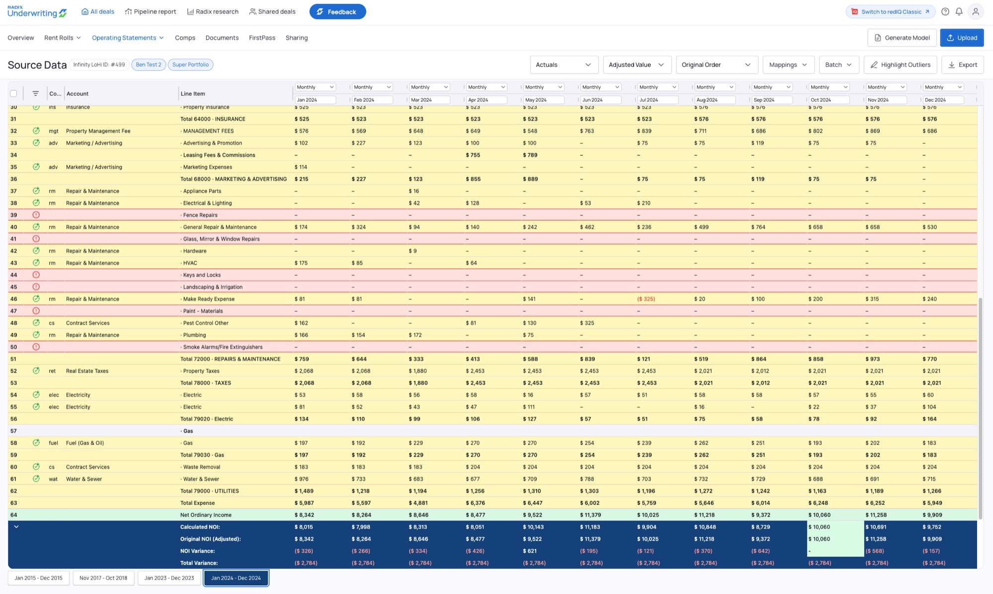 Radix Underwriting unmapped line items