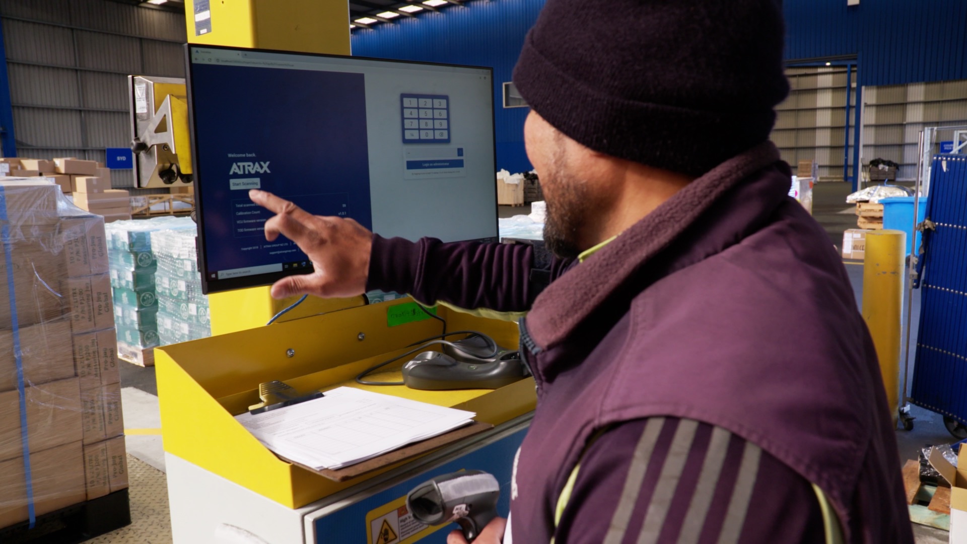 Operator logging in to Scanatrax on the warehouse floor